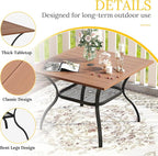 VICLLAX 37.8" Square Outdoor Patio Table, All Weather Metal Outdoor Dining Table for Lawn Garden, Walnut Wood-Like Tabletop