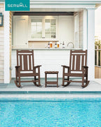 SERWALL Oversized Rocking Chair Set of 2 Outdoor, HDPE Outdoor Rocking Chair Set of 2, Coffee