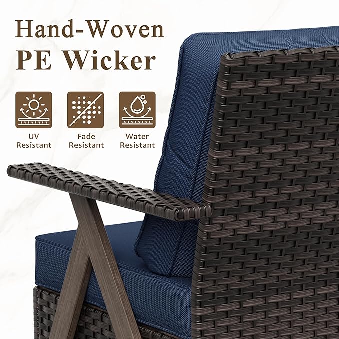 7 Pieces Patio Furniture Set,Outdoor Sofa & High Back Swivel Rocker Patio Chairs, Wicker Conversation Set with Ottoman for Deck Yard and Poolside