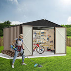 8X8FT Metal Outdoor Storage Shed - Galvanized Steel Waterproof Garden Shed with Lockable Doors & Vents, All-Weather Utility Tool Shed for Lawn Mower, Bike