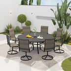 VICLLAX 60" Outdoor Round Patio Dining Table for 8-10, All Weather Metal Dining Table with Umbrella Hole for Deck Lawn Garden Backyard, Black