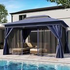 LAUSAINT HOME Outdoor Patio Gazebo 10'x13' with Expansion Bolts, Heavy Duty Gazebos Shelter Party Tent with Double Roofs, Mosquito Nettings and Privacy Screens for Backyard, Garden, Lawn, Navy Blue
