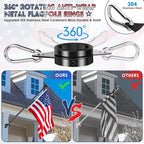 REERON Flag Pole for Outside House Porch Wall Mount, 7 FT 1" No Tangle Stainless Steel Spinning Flagpole Kit with 360° Metal Flag Pole Rings Clips & 2-Position Holder for 3x5' 4x6' American Flags