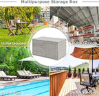 Tangkula Outdoor Wicker Storage Box, Garden Deck Bin with Steel Frame, Rattan Storage Box with Lid, Ideal for Storing Tools, Accessories, 88 Gallon Capacity (Grey)