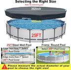 25 Ft Pool Cover, with Automatic Drain Round Pool Cover, One-Piece Quick Installation and Removal Above Ground Pool Cover, Preventing Waterlogging, UV Protected Solar Swimming Pool Cover