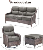 Rilyson Wicker Outdoor Patio Furniture Set - 7 Piece Patio Conversation Sets with Swivel Rocker Chairs, Ottomans and Sofa, 6 inch Cushions, Waterproof Wicker, for Porch Deck Brown/Grey