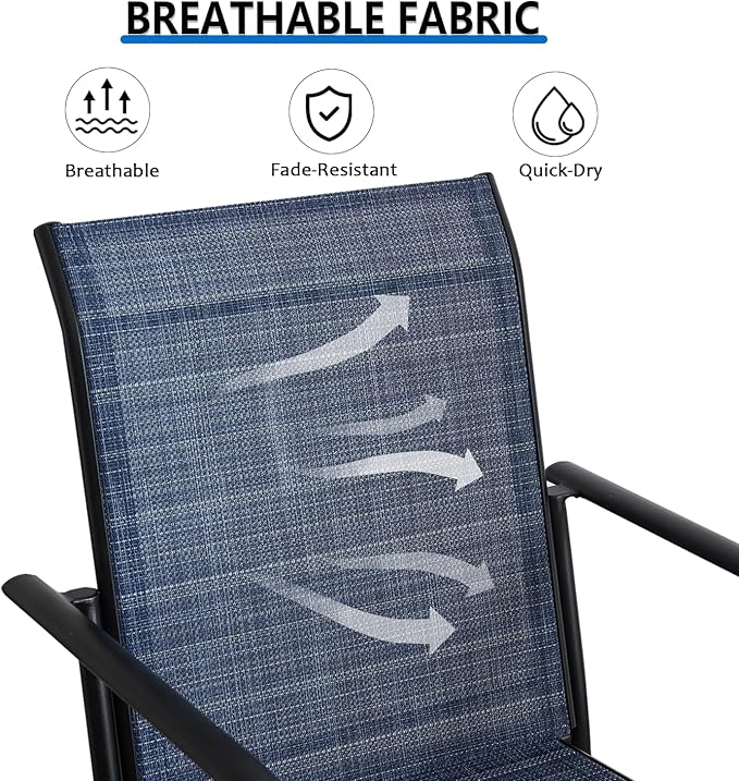 Outdoor Dining Chairs Set of 2, Stackable Patio Chairs with Textilene Fabric, Lightweight Garden Chairs for Poolside, Backyard, Camping, Dark Blue