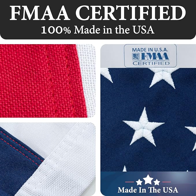 American Flags for Outside 3x5 (Pack of 3) Made in USA - USA Flag, Outdoor Heavy Duty American US Flag with Embroidered Stars and Sewn Stripes American Flags for High Wind- All Weather Flags