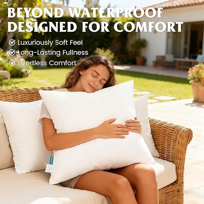 Oubonun 12x20 Waterproof Outdoor Lumbar Pillow Inserts – Set of 2 Soft & Fluffy, Water Resistant Throw Pillows for Patio, Garden, Porch, or Indoor Decorative