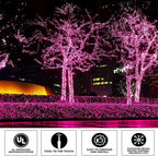Vigdur 2 Pack 13ft 50 Count Outdoor String Lights on Pink Wire Cord, UL Approved for Indoor/Outdoors Use, Connectable 120V Clear Outdoor Lights for Xmas Patio Home Party Garden Decor(Pink)