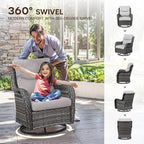 Patio Swivel Chairs with Smile-Shaped Cushions, 3 Piece High Back Patio Swivel Glider Chairs with Side Table 3PCS PE Rattan Luxury Swivel Patio Chairs Set Grey Wicker | Beige Cushions