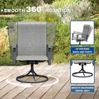 Patio Swivel Chairs Set of 6, Outdoor Swivel Chairs with Armrest, High Back Patio Chair with Metal Frame, All-Weather Outdoor Dining Chair for Deck, Porch and Lawn, Grey