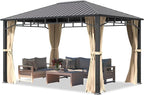 TOOLPORT Hardtop Gazebo 10x13 ft with Steel Roof - 4 Side Panels in Champagne - Approx. 3.54x3.54 in Aluminium Poles