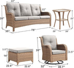 Outdoor Wicker Patio Furniture Set - 6 Piece Rattan Patio Conversation Set with 2 Rocking Swivel Chairs,2 Ottomans,1 Sofa and 1 Side Table for Porch Deck Backyard Garden(Yellow/Beige)