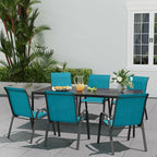 Patio Dining Chairs Set of 6, Stackable Dining Chairs High Back, Breathable Seat Fabric and Alloy Steel Frame Fit Backyard, Porch, Lawn，Poolside (Sky Blue)