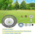 8'' Steel Wire Wheel Brush Weed Trimmer Head for Most Straight-Shaft String Trimmer & Brush Cutter & Weed Eater & Weed Wacker (with 2 Kinds of Blade Adapter Kit)