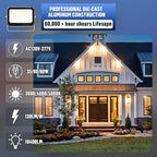 LAMPHOME LED Flood Lights Outdoor 35/60/80W and 3000/4000/5000K Adjustable 10400Lm,Dusk-to-Dawn Sensor o Dawn Flood Light for Yard, Garage, Garden,UL Listed,Includes Include Slip Fitter Mount