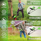 Electric Weed Wacker Cordless Eater 2 Battery,Foldable and Lightweight Grass Trimmer/Brush Cutter,5 Types Blade&Wheels 21V 4.0Ah Battery (2 Pieces) Powered for Garden and Yard (Foldable)