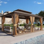 YOLENY 12' x 18' Hardtop Gazebo, Metal Gazebo with Aluminum Frame, Double Galvanized Steel Roof, Curtains and Netting Included, Metal Gazebos Pergolas for Patios, Garden, Parties, Lawns