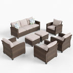 HERA'S HOUSE Wicker Patio Furniture Set, 7 Pieces Outdoor Seating Furniture, Patio Conversation Sofa Sets with Ottomans for Backyard Lawn Deck, Beige
