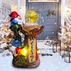 Garden Gnome Statues, Garden Statues for Outside with Solar LED Lights,10.4 in Funny Double Gnomes Sculptures Outdoor Decorations for Yard, Ideal Gnomes Gifts for Women/Grandma/Mom