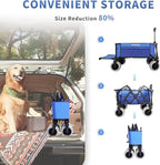 51" L Beach Wagon with 9" Sand Wheels,260L Collapsible Beach Cart with Rear Tailgate,Heavy Duty Wagon for Sand, Camping, Fishing and Sport,Blue