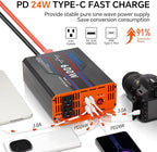 600W Pure Sine Wave Inverter, Car Power Inverter 12V to 110V, DC to AC Converter Generator with AC Outlets 3.0A USB Type-C, Remote Controller Truck Inversor for Vehicles, Car, RV, Camping