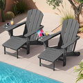 KINGYES Folding Adjustable Adirondack Chair with Ottoman & 2 Cup Holders Set of 2, HDEP Adirondack Chair with Footrest, Grey