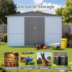 Galvanized Steel Frame & Solid Fir Wood Wall Shed | 8x10ft Outdoor Storage Shed with 10-Grade Waterproof Roof & 9-Level Wind Resistance, Lockable Double Doors & Windows for Garden, Lawn, Patio