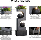 46''H Outdoor Water Fountain with LED Light, Modern Sphere Floor Waterfalls Fountains Indoor for Garden Patio Yard Deck Home Decor Lawn Porch House