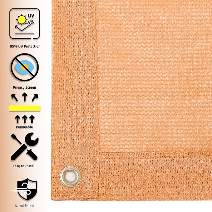 SUNNY GUARD Shade Cloth Custom Size 6x20 FT Sun Shade Screen Fabric Shade Cover Tarp with Grommets for Pergola Backyard Garden, Peach Fuzz(We Customized)