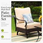 Sophia & William Metal Patio Furniture Set, 5 Seats Outdoor Conversation Set with 3-Seater Sofa, 2 Motion Chairs, 1 Coffee Table for Seating Lawn Porch Backyard,Beige