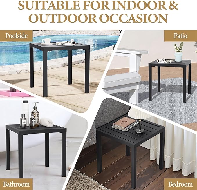 Crestlive Products Outdoor Side Table - Small Metal Square End Table - Easy to Assemble, Weather Resistant Ideal for Garden, Patio, Poolside, Beach, Balcony, Porch