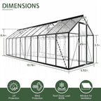 Jocisland 6x20Ft Polycarbonate Greenhouses for Outdoors, 2 Top-Opening Windows, Swing Doors, Aluminum Walk-in Heavy Duty for Outdoor Use, Backyard Garden, Black