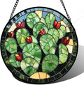 Stained Glass Window Hanging - Green Cactus Suncatcher for Doors Garden Patio Retro Plants Sun Catchers Decor Christmas Mother's Day Birthday Gifts for Women Men Mom Nana Friend 11.8 in