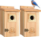 2 Pack Bird Houses for Outside Clearance with Copper Guard, Cedar Bird House Outdoor, Bluebird Finch Swallow Wren Chickadee Assembly Required
