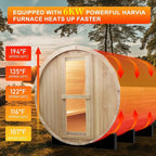 Outdoor Sauna, 6 Person Wood Steam Barrel Sauna Room with 6kw Toule Electric Heater with Stone, Canadian Helmock Wood, Accessories and Asphalt Shingle Roof (Helmock)