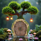 Brown Mini Fairy Garden Door for Tree, 3D Miniature Fairy Door, Bonsai Terrarium Micro Landscape Decoration Accessories, Garden Miniatures