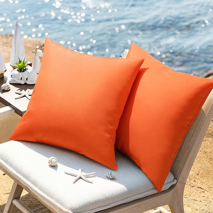 Phantoscope Pack of 2 Premium Dual Usage Outdoor Pillow Inserts, Waterproof Throw Pillows No Cover Needed, Colorful Decorative Couch Sham Cushion Stuffer Patio Couch Tent, Orange 12 x 20 Inches