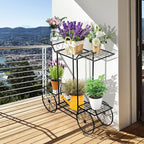 Safstar 6 Tiered Metal Plant Stand w/4 Decorative Wheels, Multilayer Flower Display Shelf for Home, Garden, Patio, Parisian Style Potted Plant Rack Holder