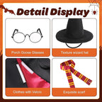 4 Pcs/Set Halloween Witch Goose Outfits, Lawn Porch Goose Statue Wizard Costume, Garden Goose Witches Clothes with Hat Scarf Glasses for 23" Statue Halloween Fall Christmas Outdoor Patio Yard Decor