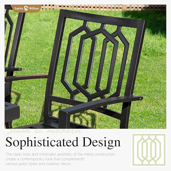 Sophia & William 7 Piece Outdoor Table and Chairs Patio Dining Set Metal Patio Table Furniture Set with Large Rectangular Dining Table for 6 Person and Stackable Outdoor Chairs Support 300LBS (Balck)
