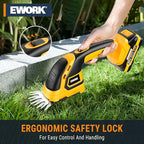 EWORK 21V Cordless Hedge Trimmer & Grass Shears 2-in-1 Handheld Small Electric Bush Trimmer with 2.0Ah Battery and Charger, Battery Powered Shrub Trimmer for Garden, Yard, Lawn Maintenance