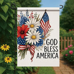 God Bless America Garden Flag 12x18 Inch Double Sided 4th of July Patriotic Flag Daisy Flower Yard Banner Outdoor Decoration for Memorial Independence Day Seasonal Holiday Home Decor