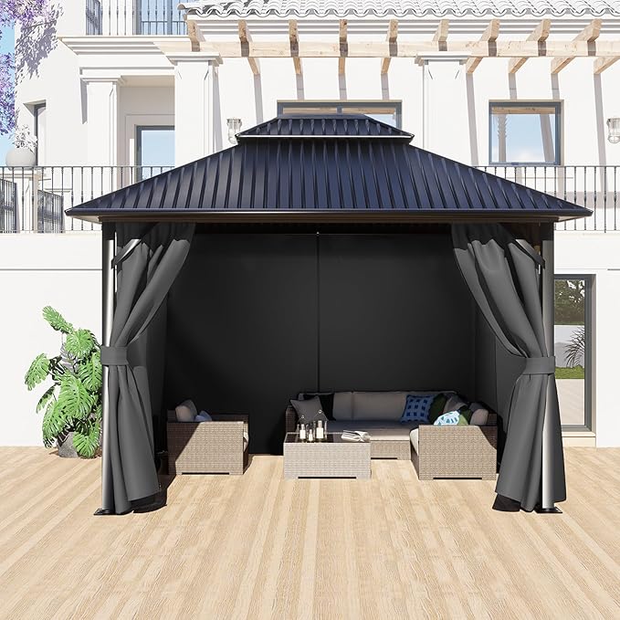 BPS 12' x 14' Gazebo Curtain Privacy 4-Panel Sidewall Outdoor Replacement Shade (Only Curtain)