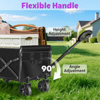 Wagons Carts Foldable,360 LBS Large Capacity Foldable Wagon Cart Collapsible Wagon with Wheels & Drink Holders,Utility Folding Cart for Camping Garden Beach Picinic Grocery Outdoor Shopping(Black)