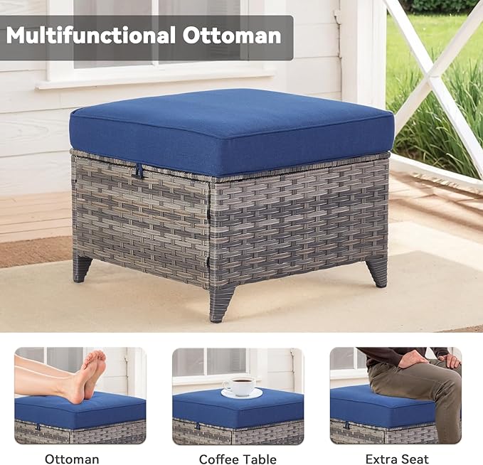 Patio Furniture Set, 5 Pieces Outdoor Wicker Rattan Sofa Couch with Rattan Chair, Ottomans and Comfy Cushions, All Weather Patio Conversation Sets, Suit for Porch Deck Garden