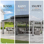 SUNJOY 12 x 20 ft. Wood Gazebo with 2-Tier Aluminum Roof, Outdoor Patio Cedar Framed Hardtop Gazebo with 2-Tier Roof, Suitable for Patios, Lawn and Backyard, Matte Black Roof + Gray Wood Frame
