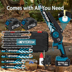 8-Inch & 6-Inch Brushless Mini Chainsaw Cordless with 2×4.0Ah Battery, 4 Guide Bars & Tool-Free Installation, Portable Handheld Chain Saw for Tree Trimming, Branch Cutting and Wood Pruning