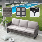 6 Piece Wicker Patio Furniture with Fire Pit Table - Outdoor Conversation Set with 50,000 BTU Fire Pit, All Weather Rattan Patio Set for Deck Backyard Garden - Grey Wicker Beige Cushion